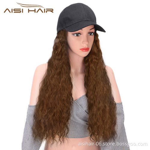 Aisi Hair Synthetic Long Wave Baseball Hat with Hair Light Brown Wavy Women Hats with Hair Wavy Extensions